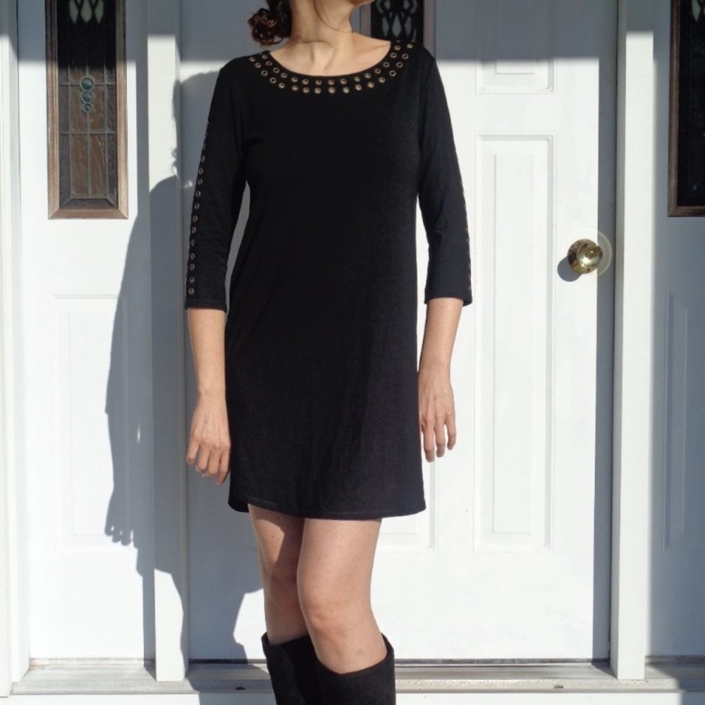 3/$15 RACHEL Rachel Roy dress black with metal accents pullover party size S - Picture 6 of 16
